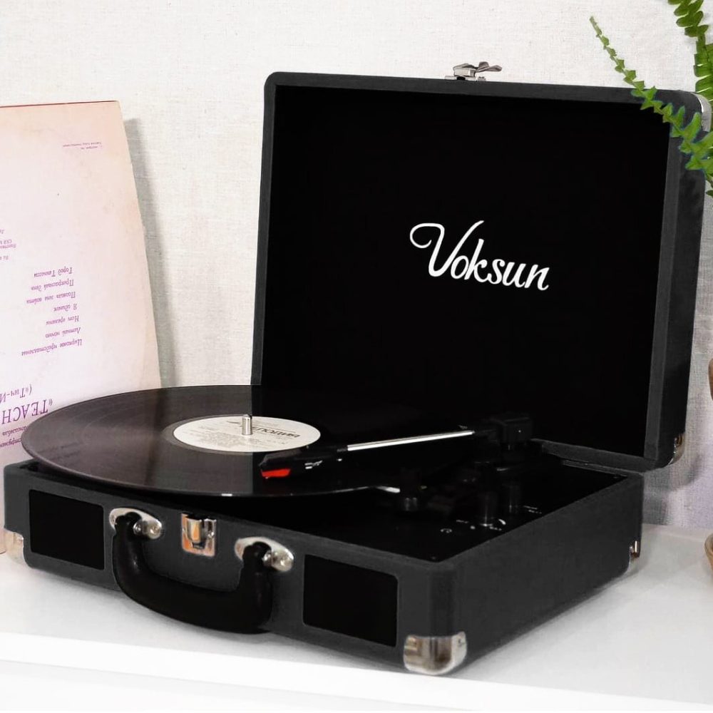 Вініловий програвач Voksun Black з Bluetooth, USB
